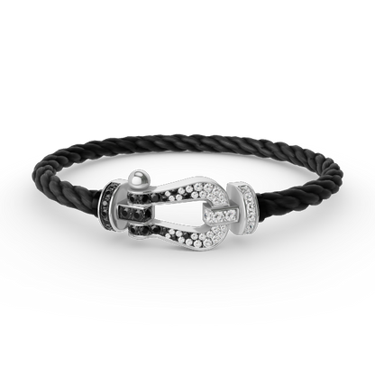 [Loran]FORCE LARGE HORSESHOE BLACK & WHITE DIAMOND BRACELET - WHITE GOLD