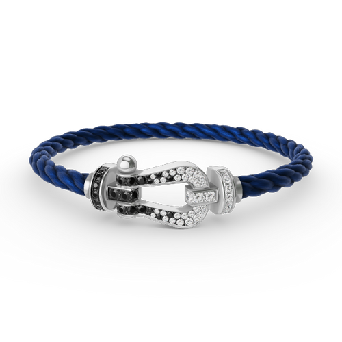 [Loran]FORCE LARGE HORSESHOE BLACK & WHITE DIAMOND BRACELET - WHITE GOLD