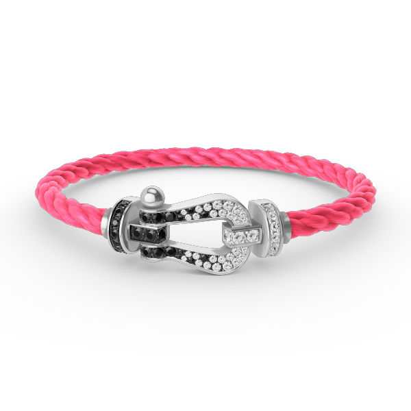 [Loran]FORCE LARGE HORSESHOE BLACK & WHITE DIAMOND BRACELET - WHITE GOLD