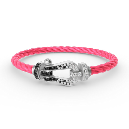 [Loran]FORCE LARGE HORSESHOE BLACK & WHITE DIAMOND BRACELET - WHITE GOLD