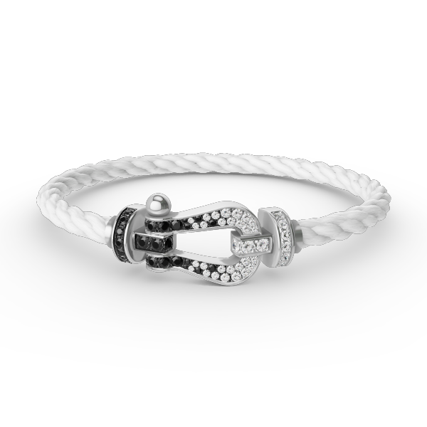 [Loran]FORCE LARGE HORSESHOE BLACK & WHITE DIAMOND BRACELET - WHITE GOLD