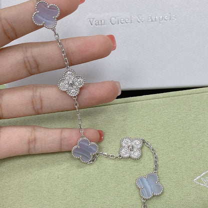 [Loran]LUCKY CLOVER 5-MOTIF BRACELET - PURPLE CHALCEDONY COLLECTION