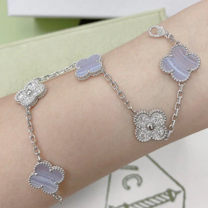 [Loran]LUCKY CLOVER 5-MOTIF BRACELET - PURPLE CHALCEDONY COLLECTION