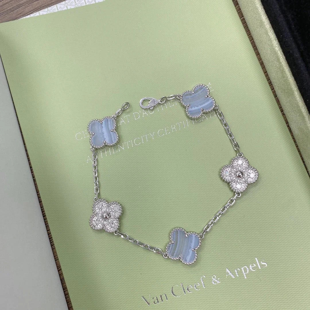[Loran]LUCKY CLOVER 5-MOTIF BRACELET - PURPLE CHALCEDONY COLLECTION
