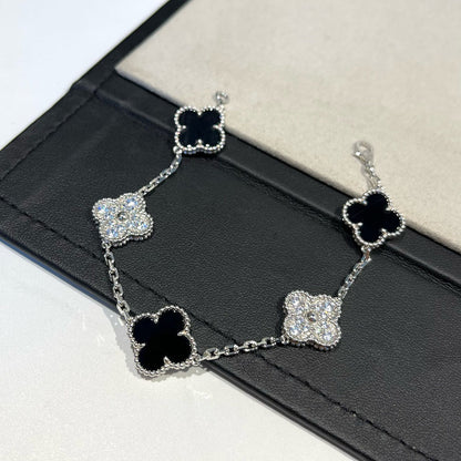 [Loran]LUCKY CLOVER 5-MOTIF BRACELET - BLACK OXNY COLLECTION