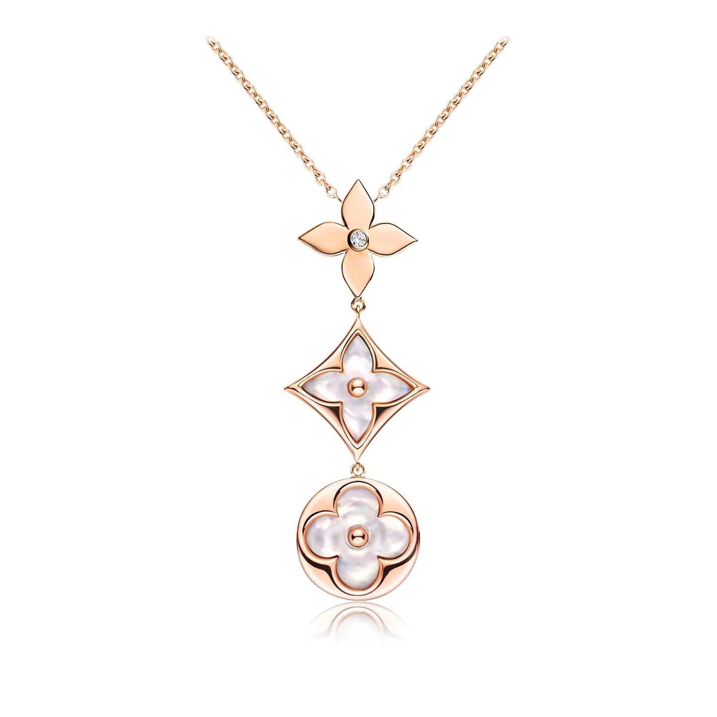 [Loran]COLOR BLOSSOM LARIAT NECKLACE ROSE GOLD WHITE MOTHER PEARL AND DIAMOND