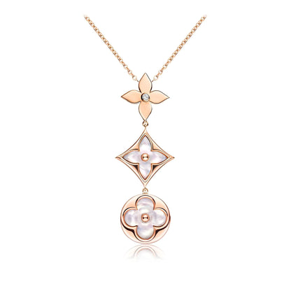 [Loran]COLOR BLOSSOM LARIAT NECKLACE ROSE GOLD WHITE MOTHER PEARL AND DIAMOND
