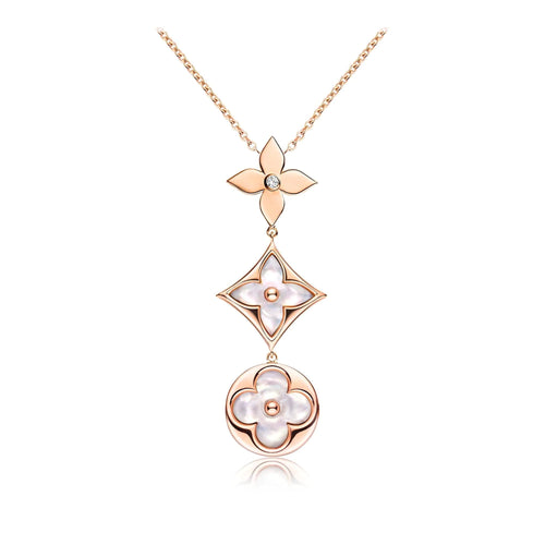 [Loran]COLOR BLOSSOM LARIAT NECKLACE ROSE GOLD WHITE MOTHER PEARL AND DIAMOND