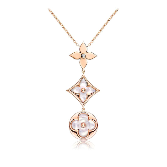 [Loran]COLOR BLOSSOM LARIAT NECKLACE ROSE GOLD WHITE MOTHER PEARL AND DIAMOND