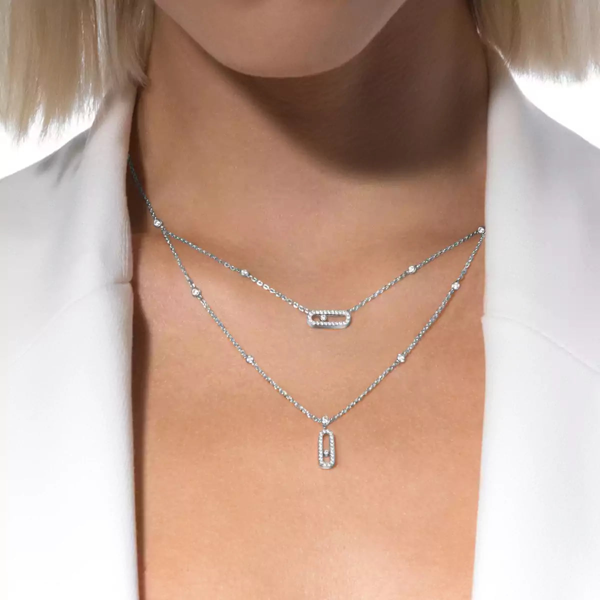[Loran]MOVE UNO 2-ROW PAVÉ NECKLACE