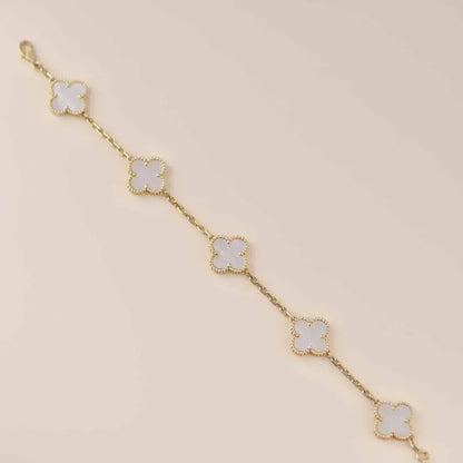 [Loran]LUCKY CLOVER 5-MOTIF BRACELET - WHITE MOTHER-OF-PEARL COLLECTION