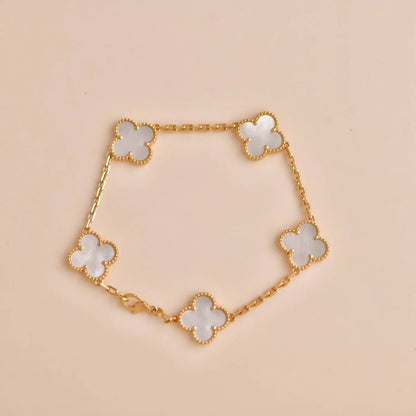 [Loran]LUCKY CLOVER 5-MOTIF BRACELET - WHITE MOTHER-OF-PEARL COLLECTION