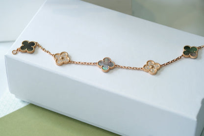 [Loran]LUCKY CLOVER 5-MOTIF BRACELET - GREY MOTHER-OF-PEARL COLLECTION