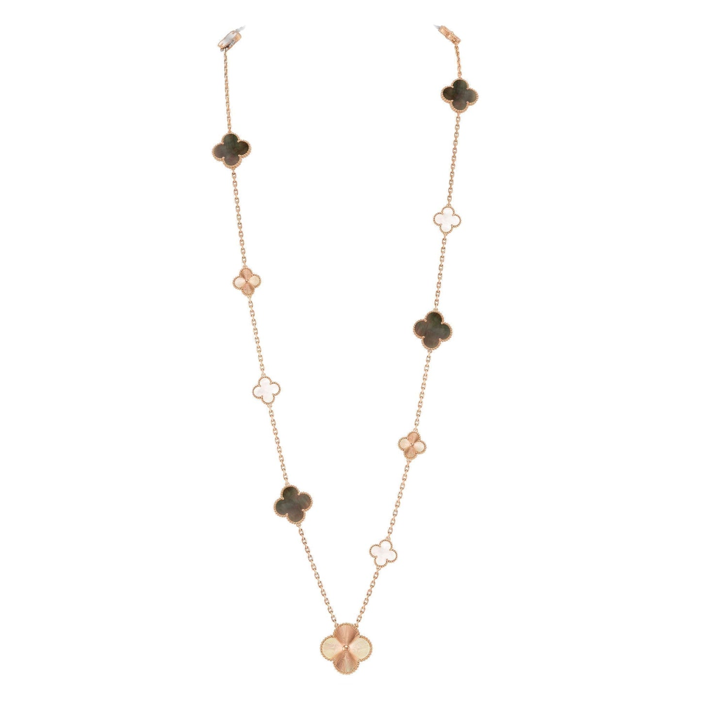 [Loran]DETACHABLE 15-MOTIF CLOVER STATEMENT SET - GREY MOTHER-OF-PEARL & LASER