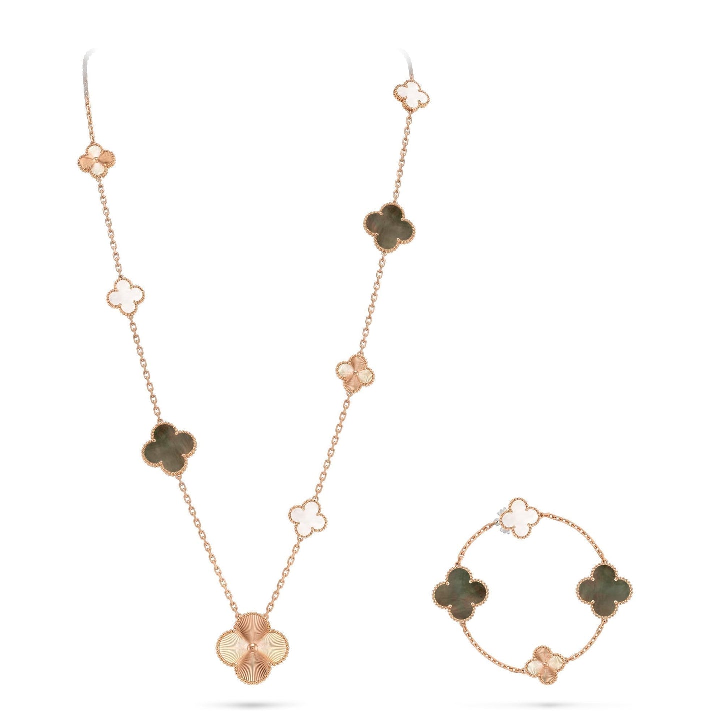 [Loran]DETACHABLE 15-MOTIF CLOVER STATEMENT SET - GREY MOTHER-OF-PEARL & LASER