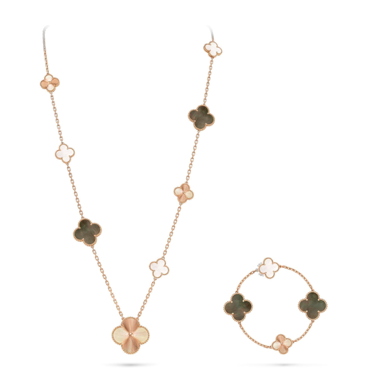 [Loran]DETACHABLE 15-MOTIF CLOVER STATEMENT SET - GREY MOTHER-OF-PEARL & LASER