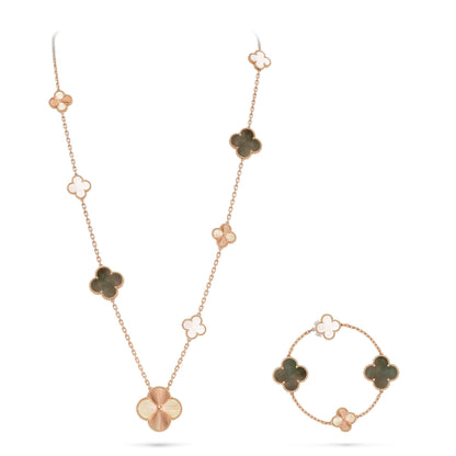 [Loran]DETACHABLE 15-MOTIF CLOVER STATEMENT SET - GREY MOTHER-OF-PEARL & LASER