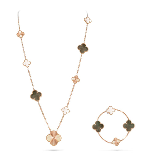 [Loran]DETACHABLE 15-MOTIF CLOVER STATEMENT SET - GREY MOTHER-OF-PEARL & LASER