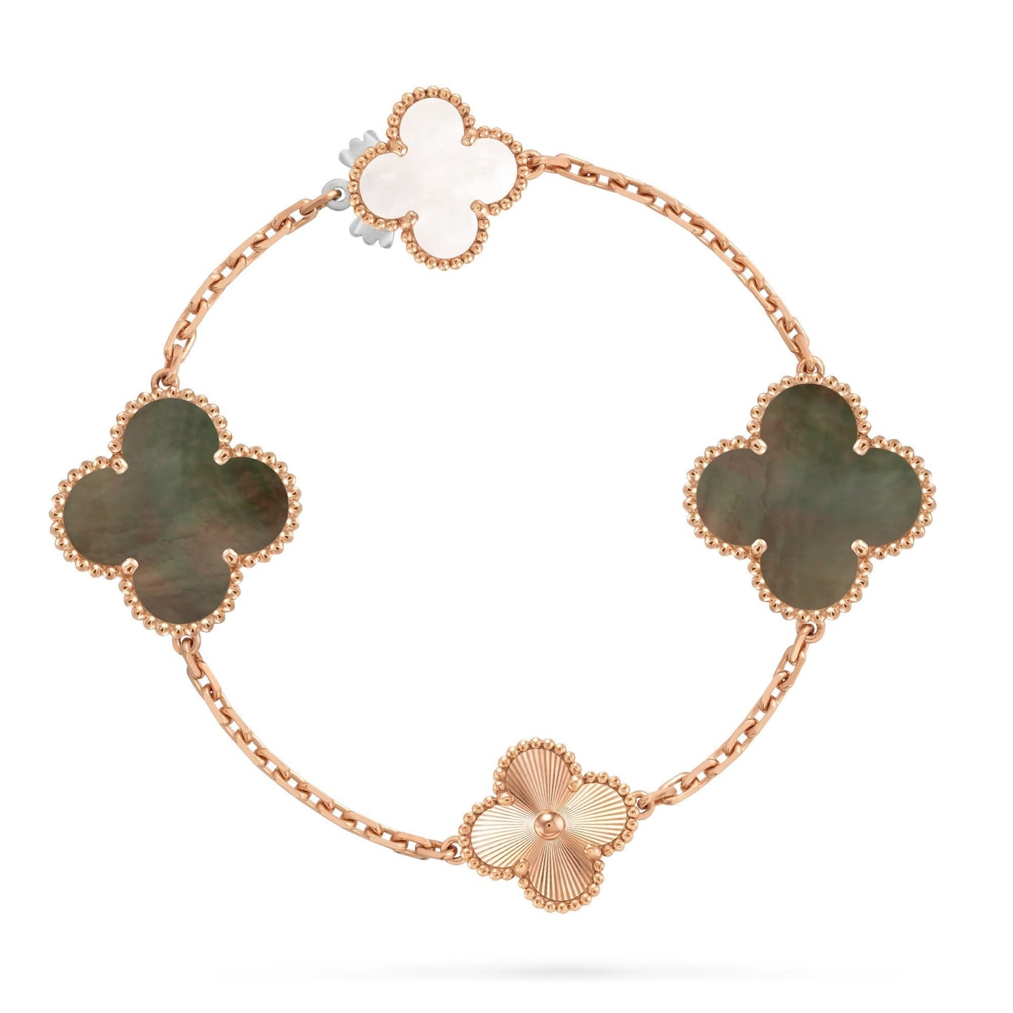 [Loran]DETACHABLE 15-MOTIF CLOVER STATEMENT SET - GREY MOTHER-OF-PEARL & LASER