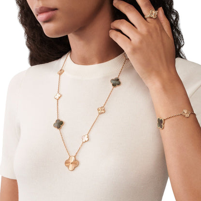 [Loran]DETACHABLE 15-MOTIF CLOVER STATEMENT SET - GREY MOTHER-OF-PEARL & LASER