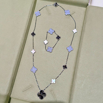 [Loran]DETACHABLE 15-MOTIF CLOVER STATEMENT SET - PURPLE CHALCEDONY & LASER