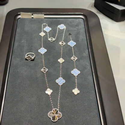 [Loran]DETACHABLE 15-MOTIF CLOVER STATEMENT SET - PURPLE CHALCEDONY & LASER
