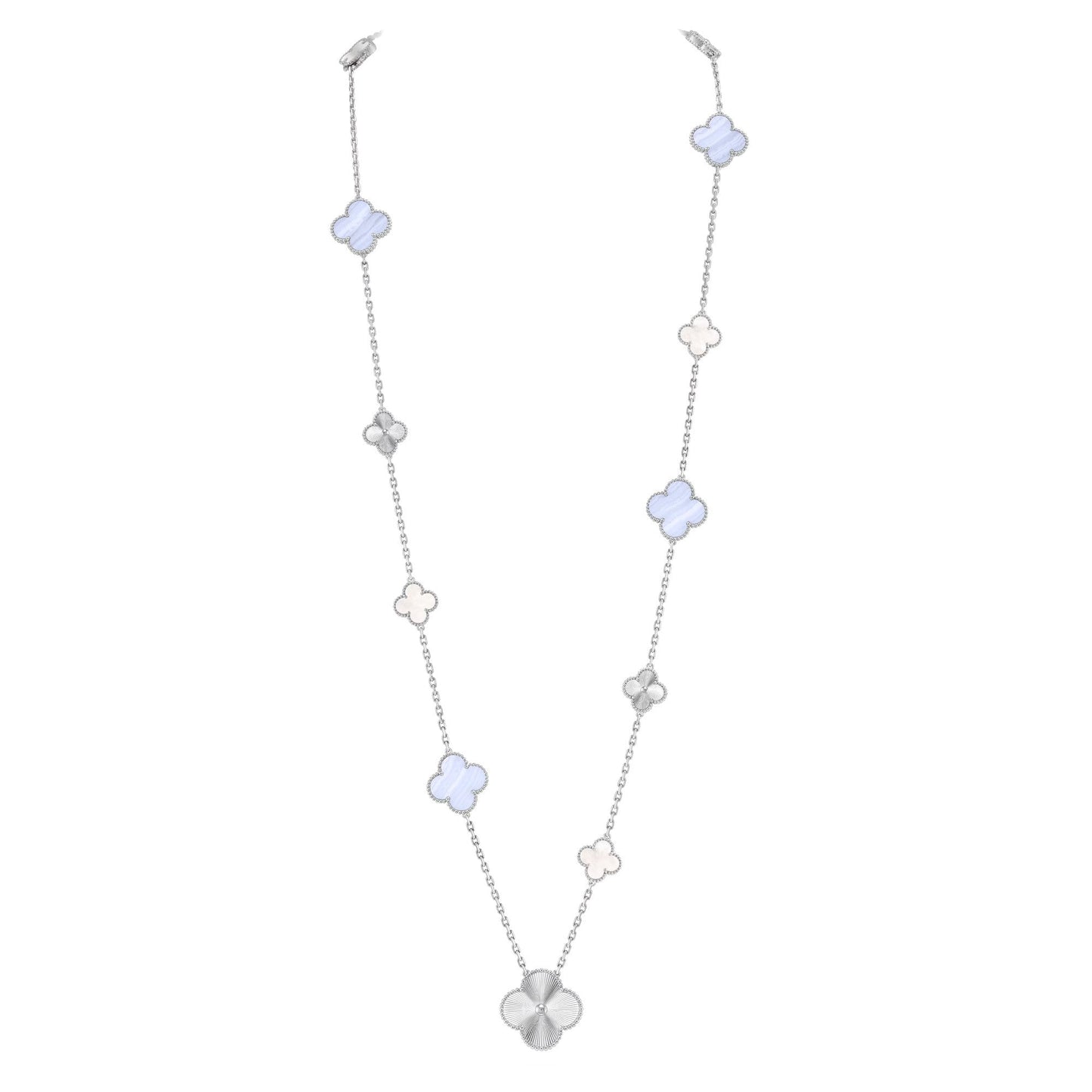 [Loran]DETACHABLE 15-MOTIF CLOVER STATEMENT SET - PURPLE CHALCEDONY & LASER