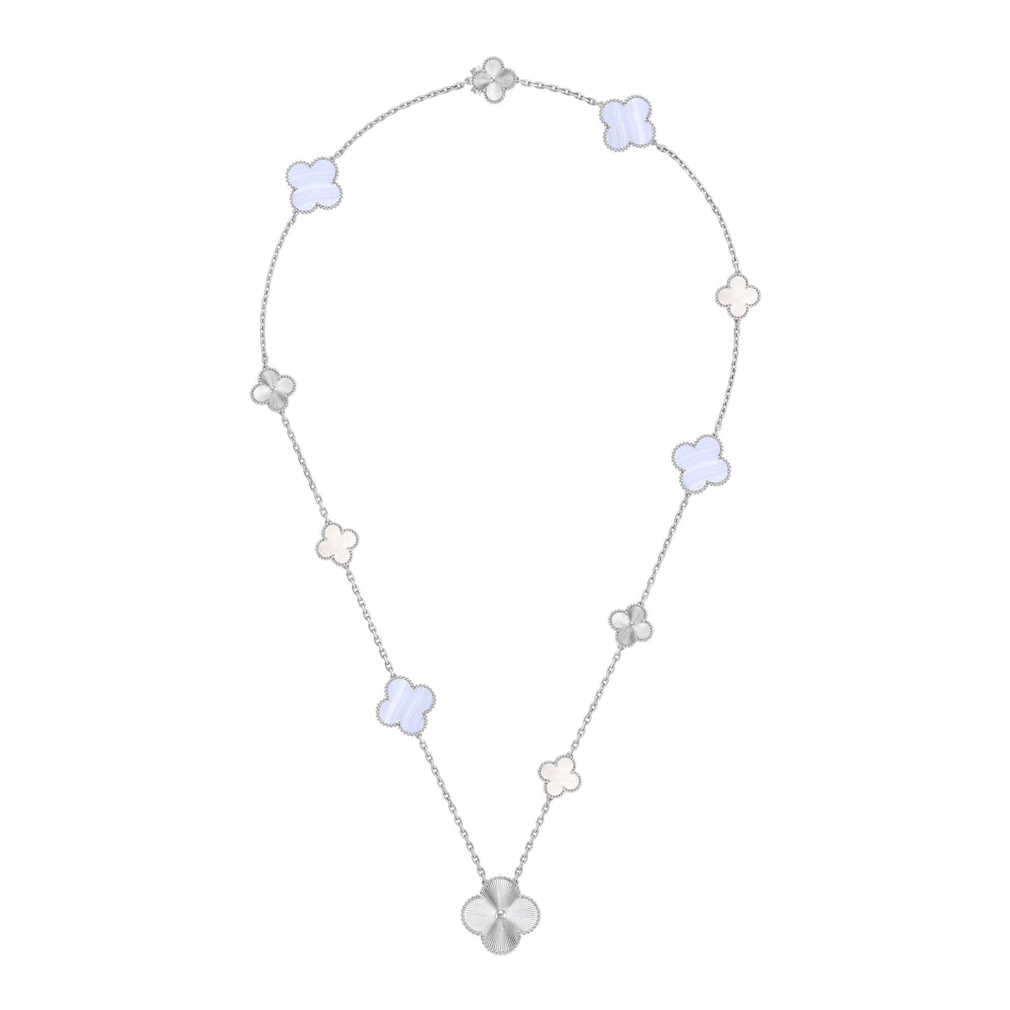 [Loran]DETACHABLE 15-MOTIF CLOVER STATEMENT SET - PURPLE CHALCEDONY & LASER
