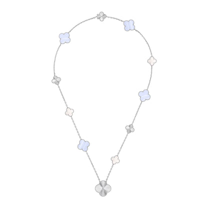 [Loran]DETACHABLE 15-MOTIF CLOVER STATEMENT SET - PURPLE CHALCEDONY & LASER