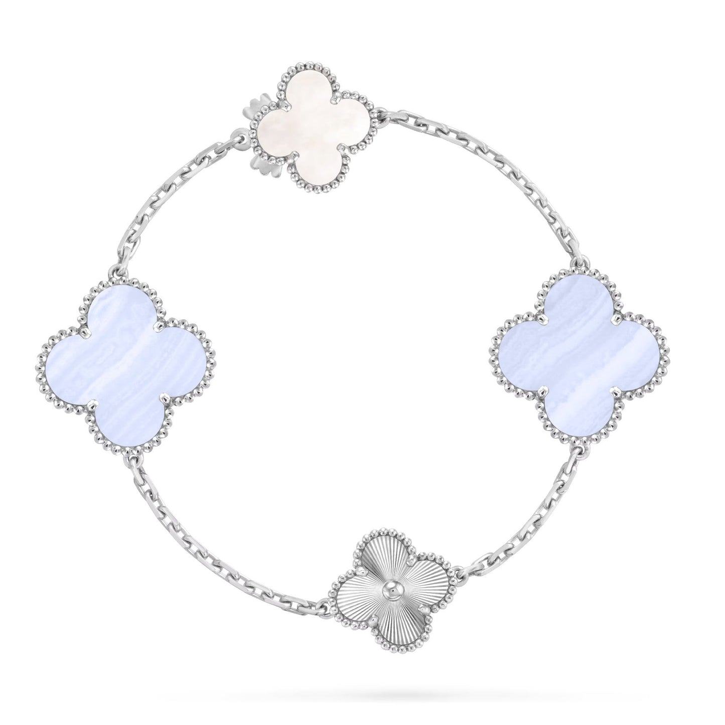 [Loran]DETACHABLE 15-MOTIF CLOVER STATEMENT SET - PURPLE CHALCEDONY & LASER