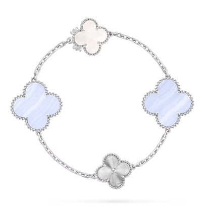 [Loran]DETACHABLE 15-MOTIF CLOVER STATEMENT SET - PURPLE CHALCEDONY & LASER