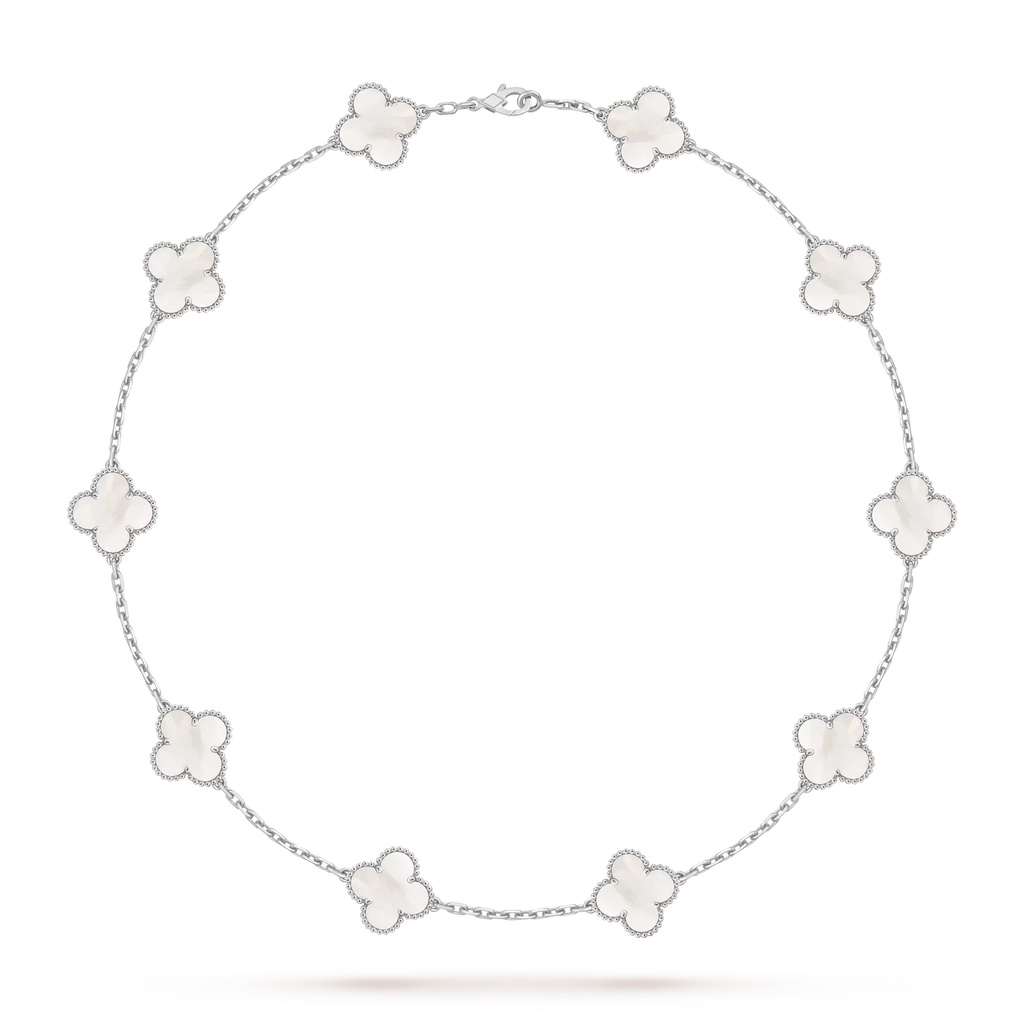 [Loran]CLASSIC LUCKY 10-MOTIF CLOVER NECKLACE WHITE GOLD COLLECTION