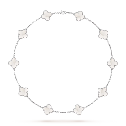 [Loran]CLASSIC LUCKY 10-MOTIF CLOVER NECKLACE WHITE GOLD COLLECTION