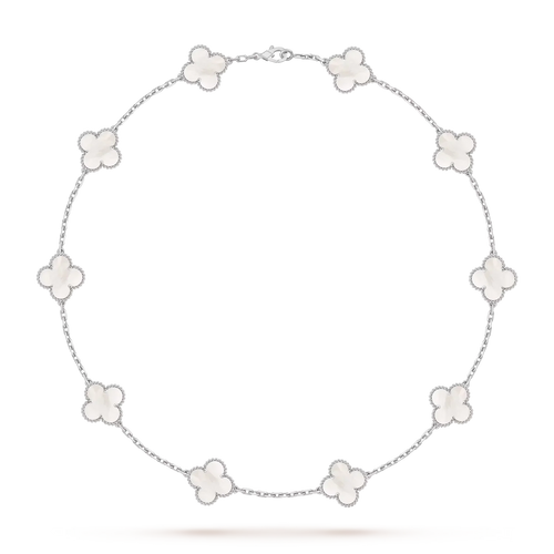 [Loran]CLASSIC LUCKY 10-MOTIF CLOVER NECKLACE WHITE GOLD COLLECTION