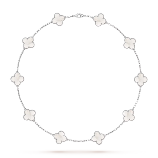 [Loran]CLASSIC LUCKY 10-MOTIF CLOVER NECKLACE WHITE GOLD COLLECTION