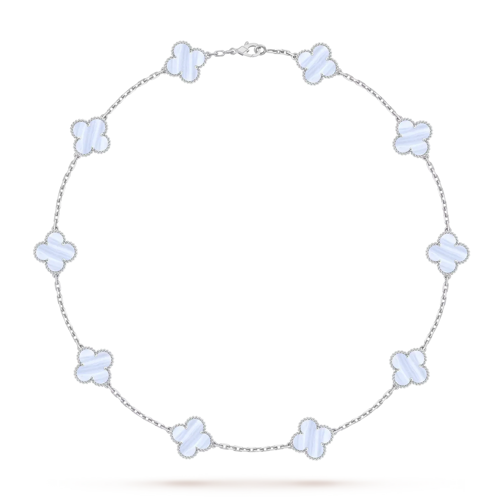 [Loran]CLASSIC LUCKY 10-MOTIF CLOVER NECKLACE WHITE GOLD COLLECTION