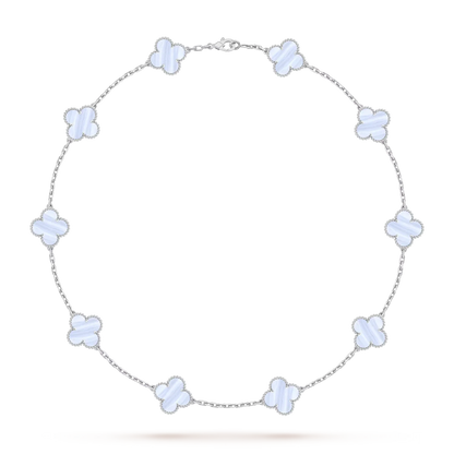 [Loran]CLASSIC LUCKY 10-MOTIF CLOVER NECKLACE WHITE GOLD COLLECTION