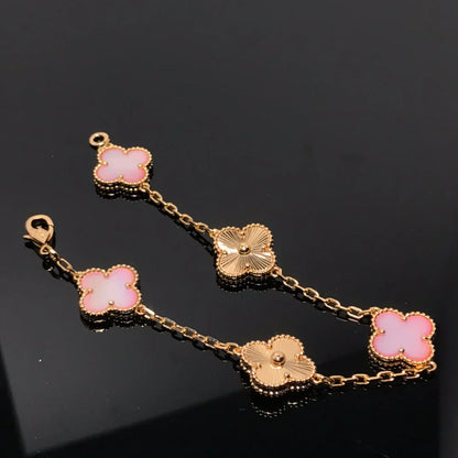 [Loran]LUCKY CLOVER 5-MOTIF BRACELET - PINK MOTHER-OF-PEARL COLLECTION