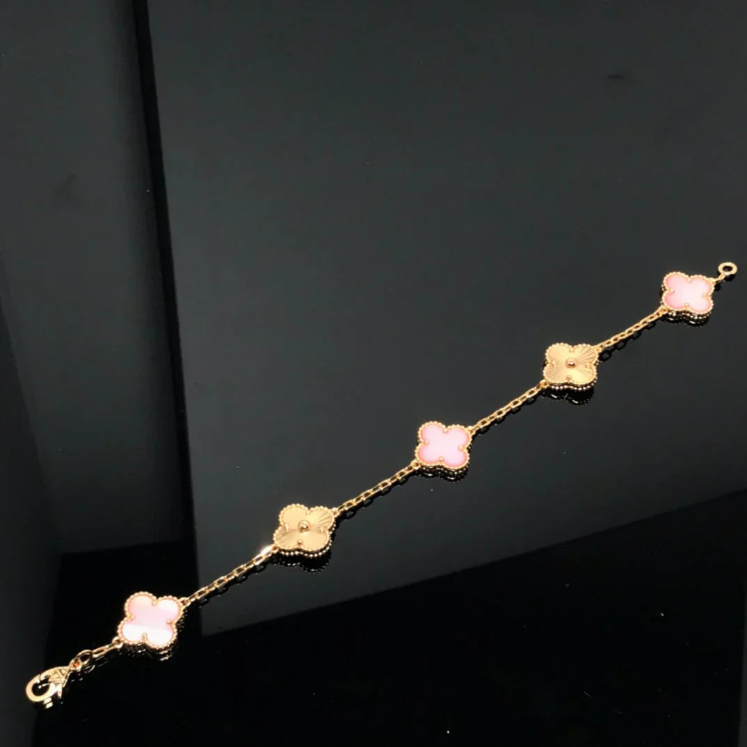 [Loran]LUCKY CLOVER 5-MOTIF BRACELET - PINK MOTHER-OF-PEARL COLLECTION