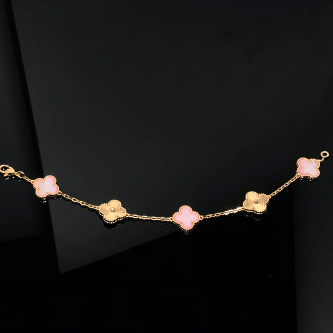 [Loran]LUCKY CLOVER 5-MOTIF BRACELET - PINK MOTHER-OF-PEARL COLLECTION