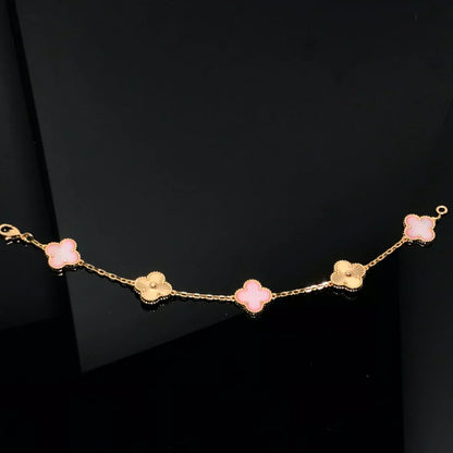 [Loran]LUCKY CLOVER 5-MOTIF BRACELET - PINK MOTHER-OF-PEARL COLLECTION